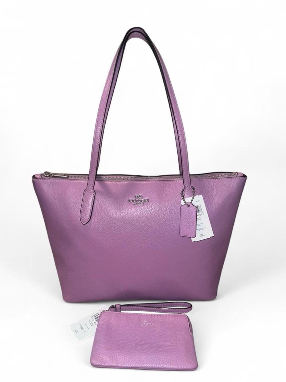 RARE Coach Violet Orchid Set: Zip Top Tote & Matching Wristlet (Silver Hardware)